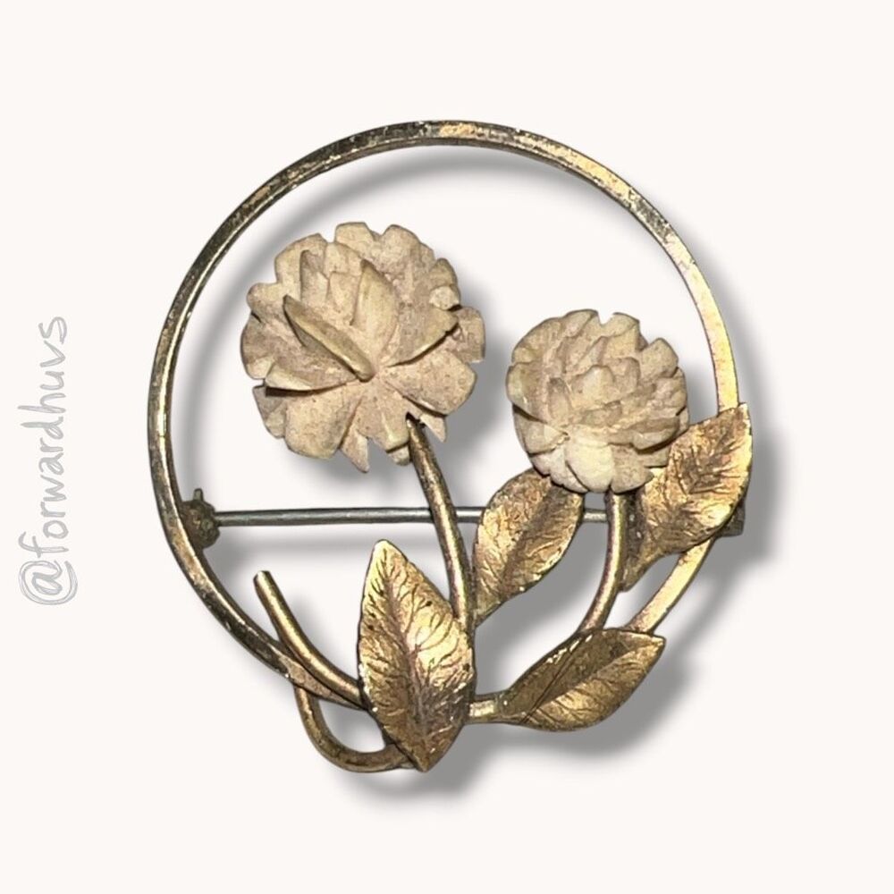 Krementz Vintage Floral Carved Flower Brooch